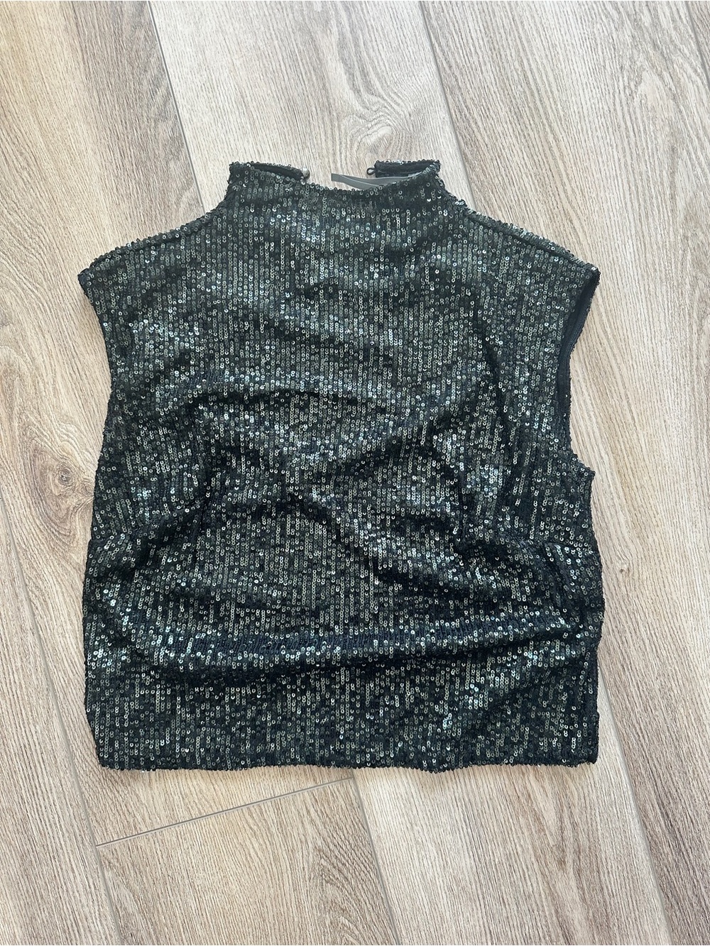 Anthropologie Sleeveless Sequin Mock Neck Tank - Black